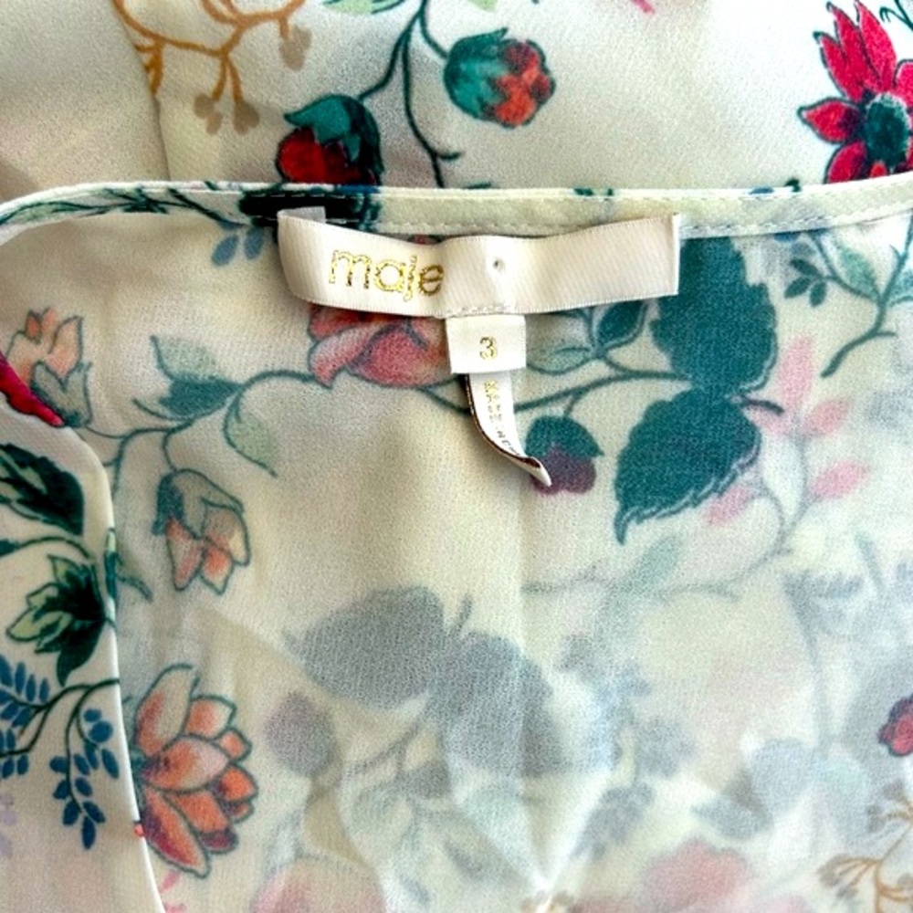 Maje Rachelle Asymmetric Floral Print on Off White size 3 or Small Slit Front - Picture 10 of 13